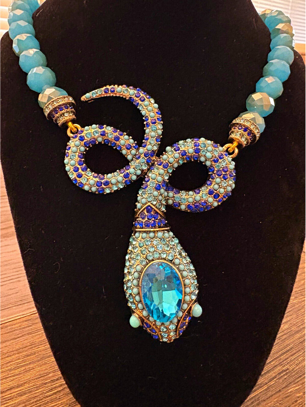 Heidi Daus Blue inspired Beaded Statement Necklace Pendant Signed